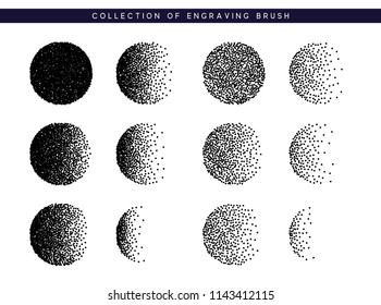 Set Brush Stipple Pattern For Design. Dots Black Texture