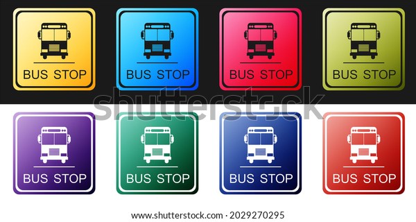 Set Bus stop icon isolated on black and white\
background. .