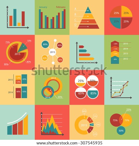 Set of business data market elements, diagrams, graphs.