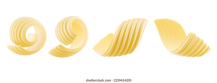 Set of Butter curl or butter roll isolated on white background, 3d rendering.