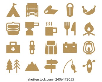 Set of camping icons_cork pattern
