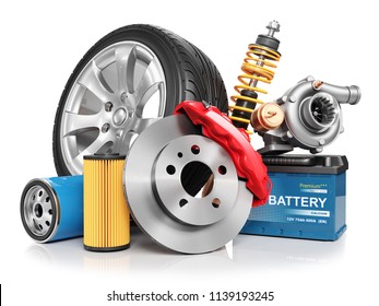 Set Of Car Parts Isolated On White Background 3d