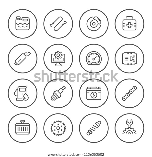 Set of\
car related round line icons isolated on\
white