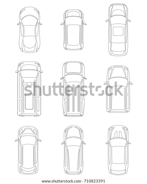 Set of cars\
top view for transportation theme. Includes sedan, van, wagon,\
hatchback, sportcar.  Raster\
version.