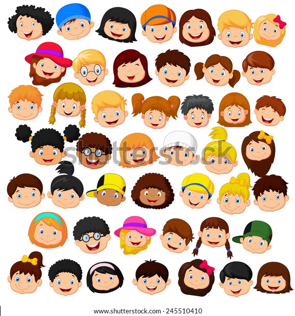 Set Cartoon Children Head Stock Illustration 245510410