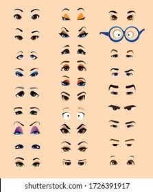 Set Of Cartoon Flat Male And Female Eyes