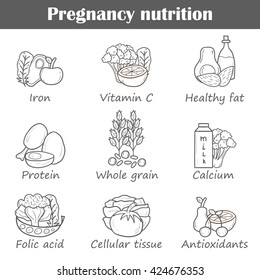 Set Cartoon Hand Drawn Pregnancy Nutrition Stock Illustration 424676353 ...