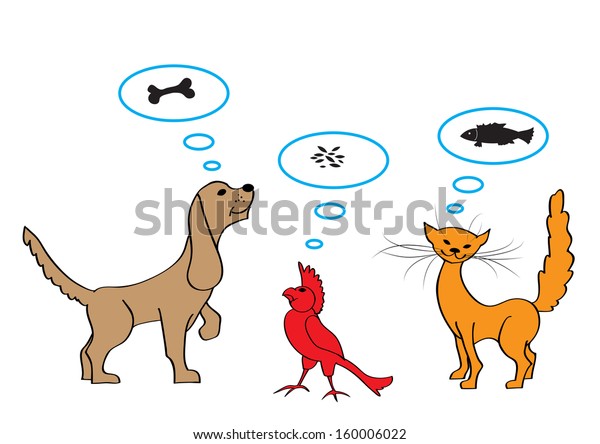 Set Cartoon Illustrations Dog Cat Bird のイラスト素材