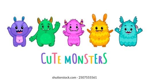 set of cartoon monsters. Cute monsters. Kids funny character design for posters, cards, magazins.  - Powered by Shutterstock