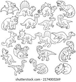 Set Cartoon Prehistoric Dinosaurs Coloring Book Stock Illustration ...