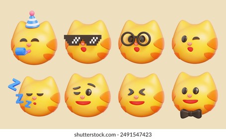 Set of Cat Characters Emojis. Emotion cartoon icon. Animal emoticon. 3D illustration - Powered by Shutterstock