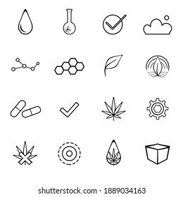 Set Of CBD Oil Icons. New Safe Zone Popular Icon Set. THC Free, Bio, Premium Quality, Lab Tested, Pure, Natural, No Pesticides, Organic, Eco. Simple Art Illustration Design.