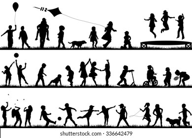 Set of children silhouettes playing outdoor - Powered by Shutterstock