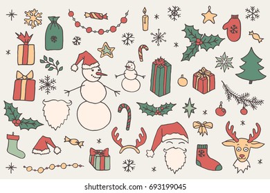 Set Christmas Hand Drawn Doodle Elements Stock Illustration 693199045 ...