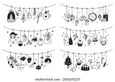 Set of Christmas hanging decoration doodles - Powered by Shutterstock