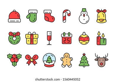 Set Christmas Icons Isolated On White Stock Illustration 1560445052 ...