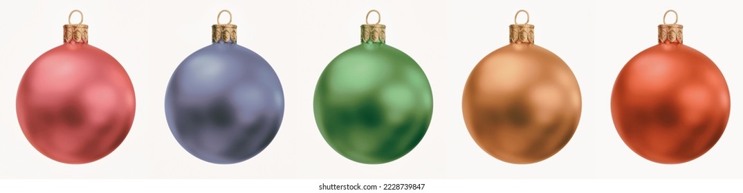 Set of Christmas tree balls of different bright colors, New Year's Eve decoration spheres glossy blank. Hanging classic holidays home ornament. 3d render illustration isolated on white background. - Powered by Shutterstock