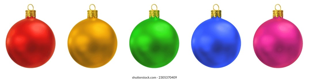 Set of Christmas tree balls of different bright colors, New Year's Eve decoration spheres glossy blank. Hanging classic holidays home ornament. 3d render illustration isolated on white background. - Powered by Shutterstock