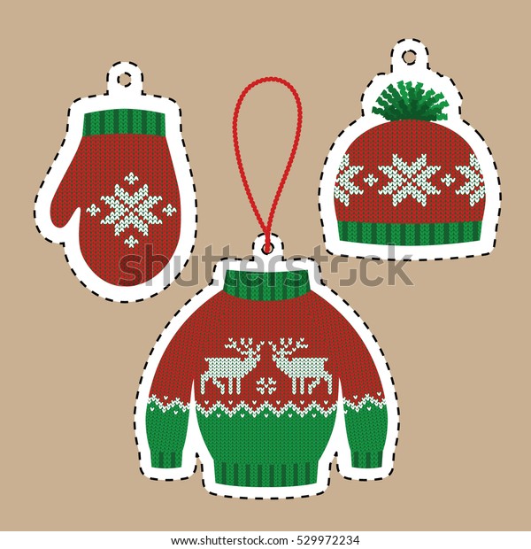 Set Christmas Tree Decorations Norwegian Sweater Stock