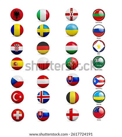 Set circle icon  Flags of world sovereign states.  illustration. 