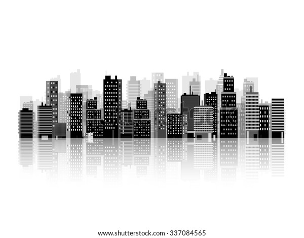 Set City Silhouettes Cityscape Town Skyline Stock Illustration 337084565