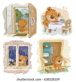 Set of clip art illustrations of bored teddy bears. I miss you