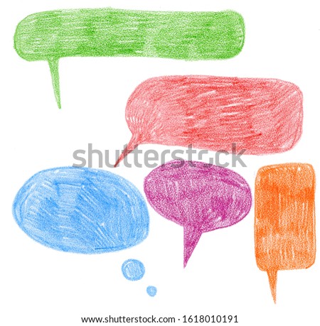 set of cloud balloon drawn color pencil