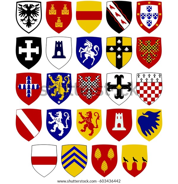 Set Coats Arms On Shields Knights Stock Illustration 603436442