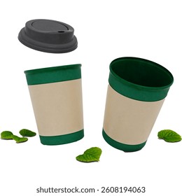 Set Coffee Cup Mockup Template For Cafe, Restaurant Brand Identity Design. 3d Photo Render
