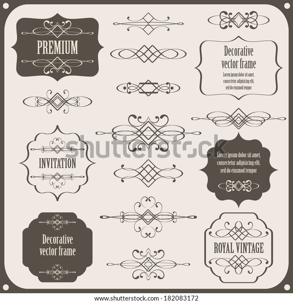 set collection of calligraphic design elements,\
vintage borders and frames. page decorations isolated on light gray\
background. raster\
copy.