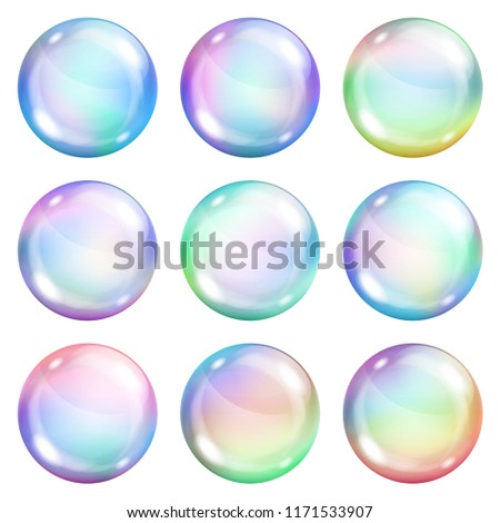 Set of colored soap bubbles on white background