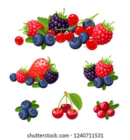 Set Colorful Cartoon Berries Raster Version Stock Illustration 1240711531