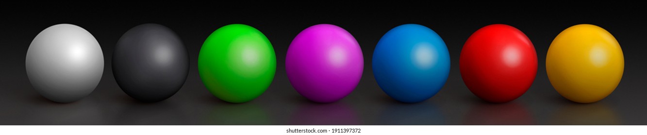 Set of Colorful Glossy Spheres Isolated on Dark Background. Toy Balls. 3D render