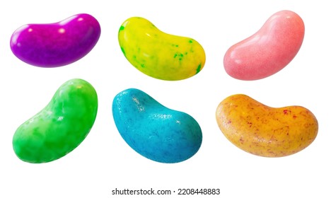 Set Of Colorful Jelly Bean Candies. Isolated On White Background. 3d Illustration. Clipping Path.
