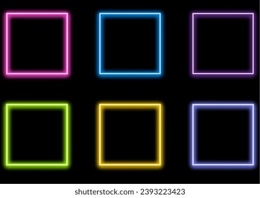 A set of colorful neon frames. Vector illustration of bright rectangular shapes of different colors, glowing in the dark