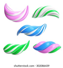 Set Of Colorful Tooth Paste Blobs Isolated On White Background