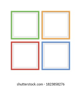 Set Of Colorful Wooden Frames. Wooden Picture Frame In Flat Style. Abstract Coloured Framework Isolated On White Background. Collection Of Color Photo Frames For Your Project. 