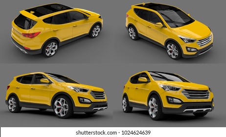 Set compact city crossover yellow color on a gray background. 3d rendering. - Powered by Shutterstock