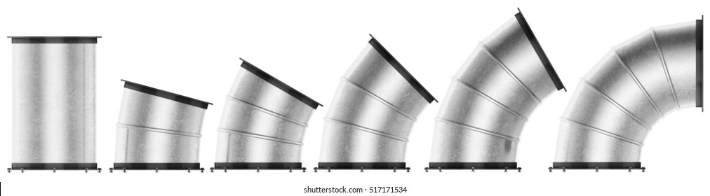 Set of components of air duct is isolated. 3d rendering.
