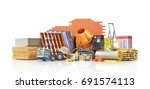 Set of construction materials and tools isolated on a white background. 3d illustration