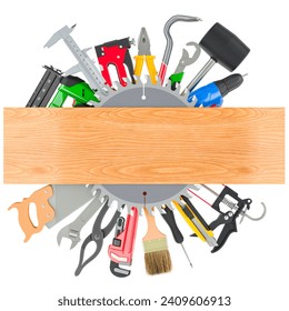 Set of Construction Tools. Assortment of work tools, 3D rendering isolated on white background
