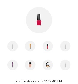 Set Of Cosmetics Realistic Symbols With Eye Paintbrush, Pomade, Brow Makeup Tool And Other Icons For Your Web Mobile App Logo Design.