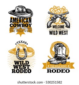 Set Cowboy Colored Isolated Retro Emblems Stock Vector (Royalty Free ...