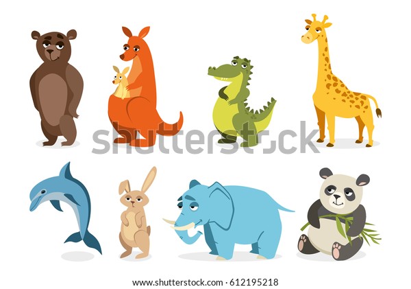 Set Cute Animals Drawings On White Stock Illustration 612195218