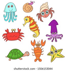 Set Cute Aquatic Paintings Stock Illustration 1506153044 | Shutterstock