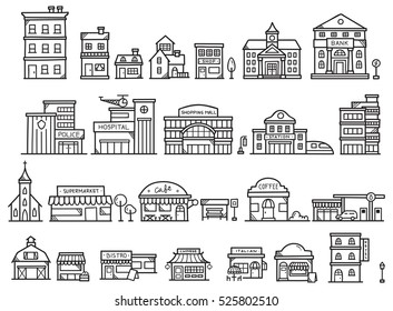 Set Of Cute Building Doodle