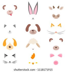 Vector Illustration Set Cute Animal Faces Stock Vector (Royalty Free ...