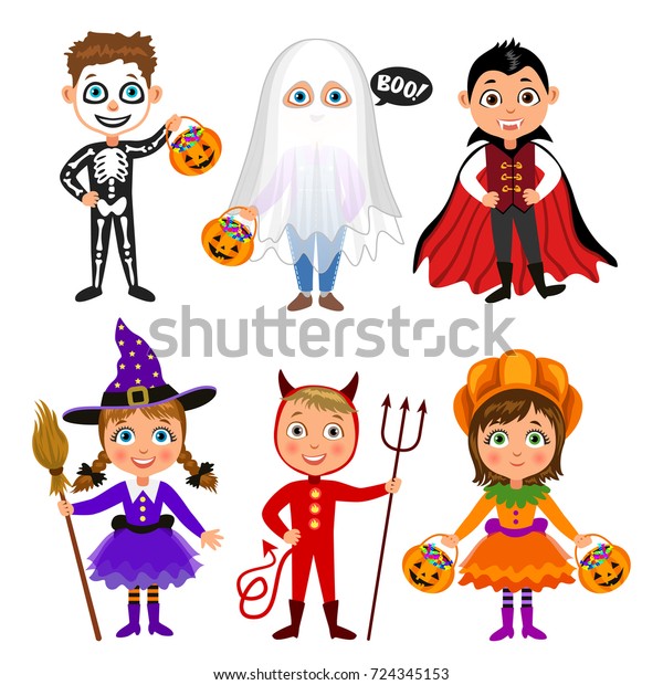 Set Cute Cartoon Children Halloween Costumes Stock Illustration ...