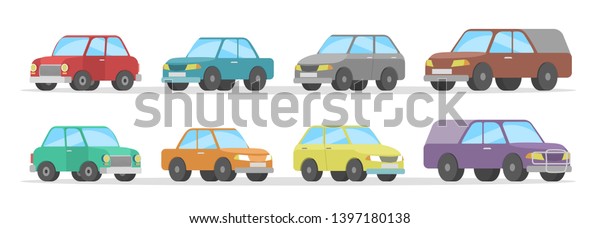 Set of cute colorful cars. Automobile\
collection. Isolated flat \
illustration