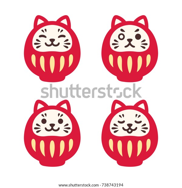 かわいい猫顔のだるまセット 日本の伝統的な縁起の象徴 シンプルでモダンなイラスト のイラスト素材